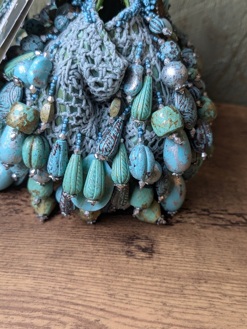 NWT Mary Frances 1872 Patina Turquoise Beaded Women’s Wristlet Bag - Picture 6 of 16